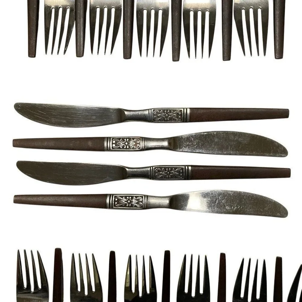 MCM INTERPUR Bar Harbor Stainless Steel Faux Wood Scroll Japan‎ Flatware 68 PCS